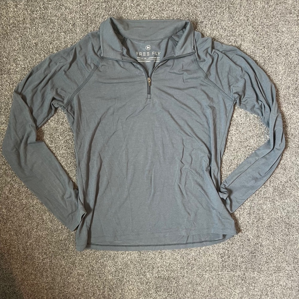 Free Fly Mens Bamboo Midweight Quarter Zip Pullover Gray Blue Size M Thumbholes